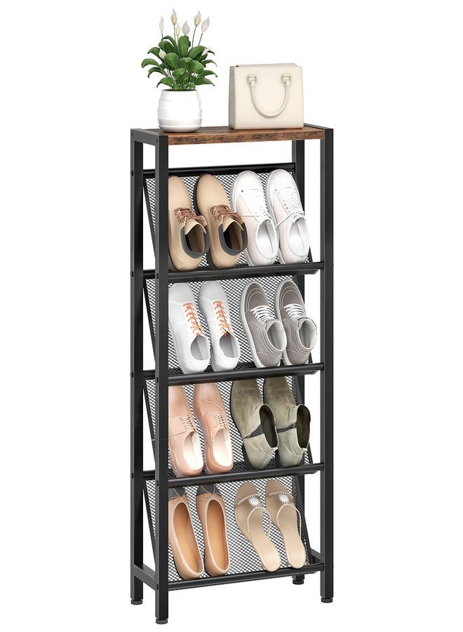 CHOEZON Shoe Rack, 5-Tier Slanted Shoe Rack, Narrow Shoe Storage Shelf, Slim Shoe Organizer for Entryway, Space-Saving, Wooden Top and Metal Frame, for Entryway, Hallway Rustic Brown and Black TXJ03BF - Image 1