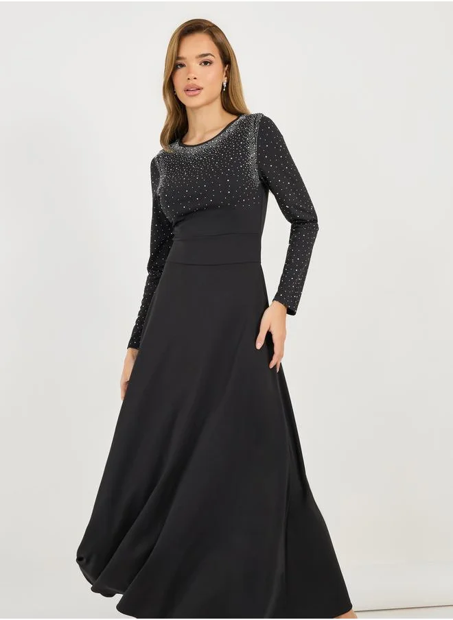 Styli Embellished Long Sleeves A-Line Maxi Dress