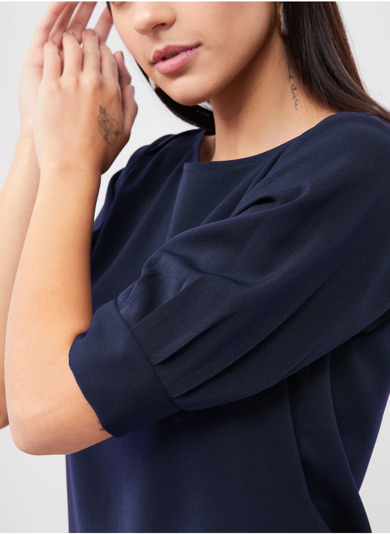 Salt Attire Women's Solid Navy Top with Elegant Boat Neckline and Darted Sleeves, Versatile and Sophisticated for Professional, Casual, and Evening Looks  - Image 5
