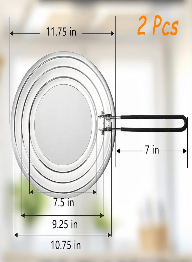 Frcctre 2 Pack Stainless Steel Splatter Screen for Frying Pan, 12 Inch Grease Splatter Guard with Foldable Silicone Handle, Food Strainer Cooling Mat Cover Oil Splash from Bacon, Oil, or Deep Fryer - Image 2