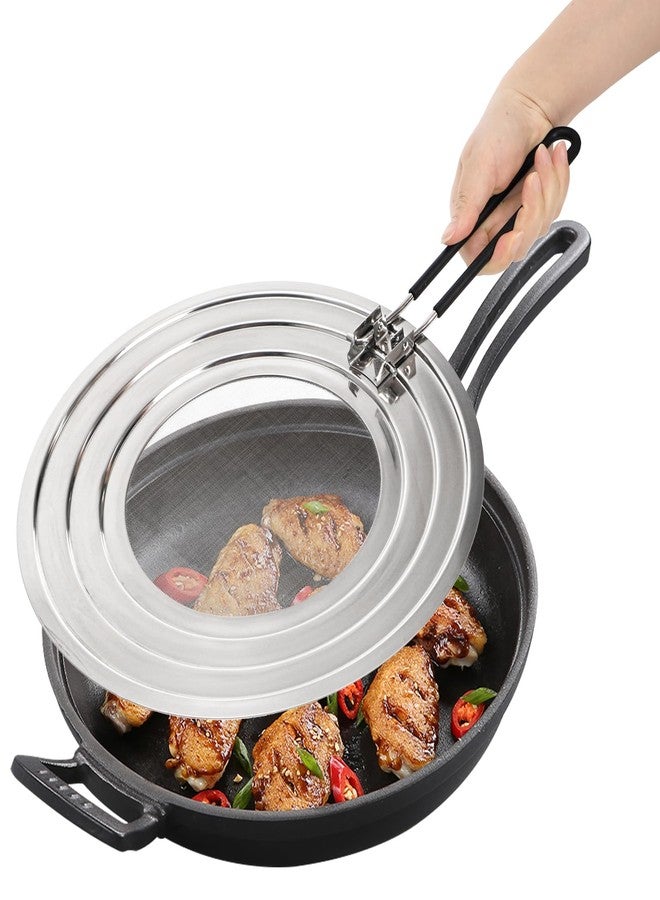 Frcctre 2 Pack Stainless Steel Splatter Screen for Frying Pan, 12 Inch Grease Splatter Guard with Foldable Silicone Handle, Food Strainer Cooling Mat Cover Oil Splash from Bacon, Oil, or Deep Fryer - Image 1