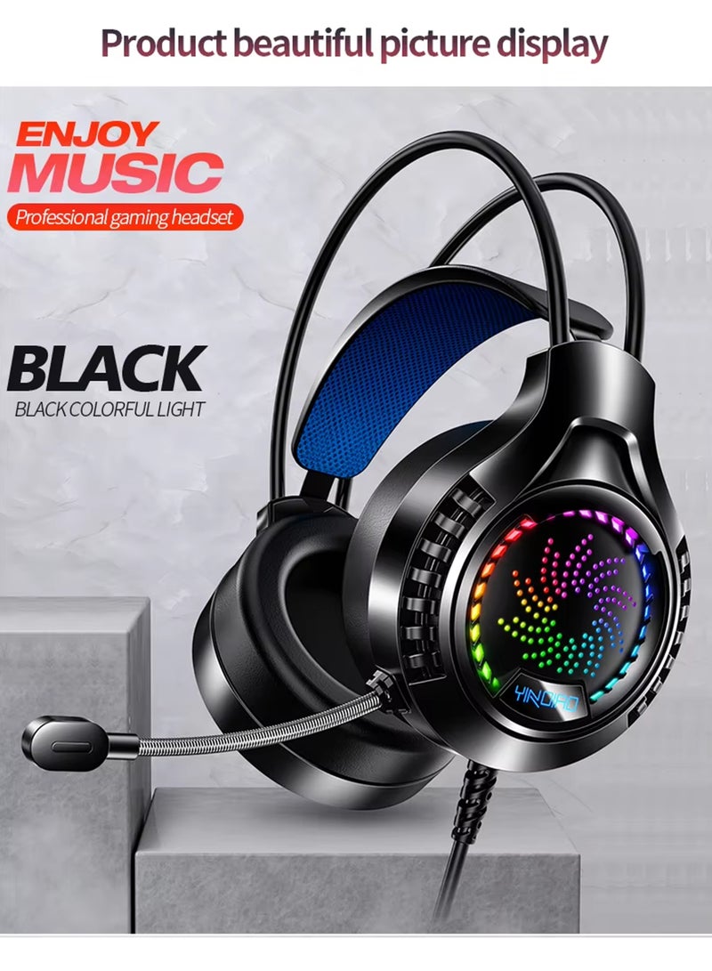 إكس ليفيل سماعة ألعاب، سماعات رأس سلكية فوق الأذن مزودة بميكروفون وأضواء LED ملونة، مع خاصية إلغاء الضوضاء، لأجهزة PS5/PS4/Xbox One/Nintendo Switch/PC/Mac - لون أسود - Image 2