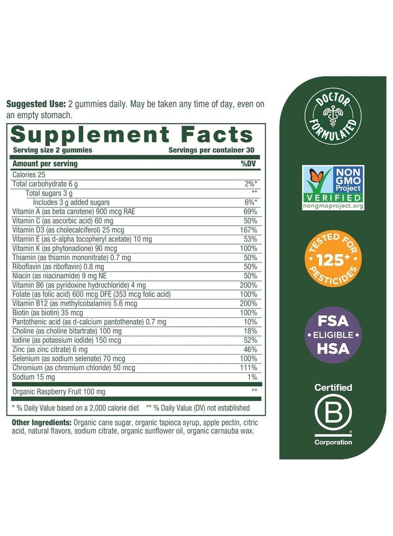 MegaFood Prenatal Multi Baby & Me 2, Doctor Formulated, 18 essential nutrients including folic acid & choline to support baby's healthy brain development, Dietary Supplement, 60 Gummies | 30 Servings, Red Raspberry - Image 2