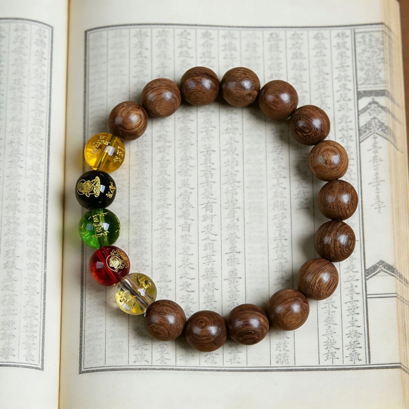 سوار خشب الصندل الذهبي خرز DIY رجعي للجنسين خيط يدوي خرز صلاة للتأمل
