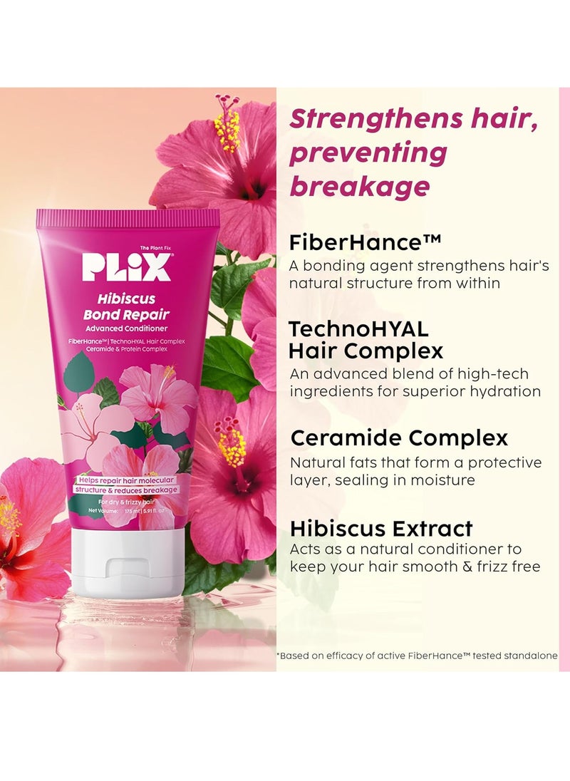 PLIX THE PLANT FIX - PLIX - THE PLANT FIX Hibiscus Bond Repair Advanced Conditioner | Repairs Hair Molecular Structure & Reduces Breakage with FiberHance™ & TechnoHYAL Hair Complex | 175ml - Image 1