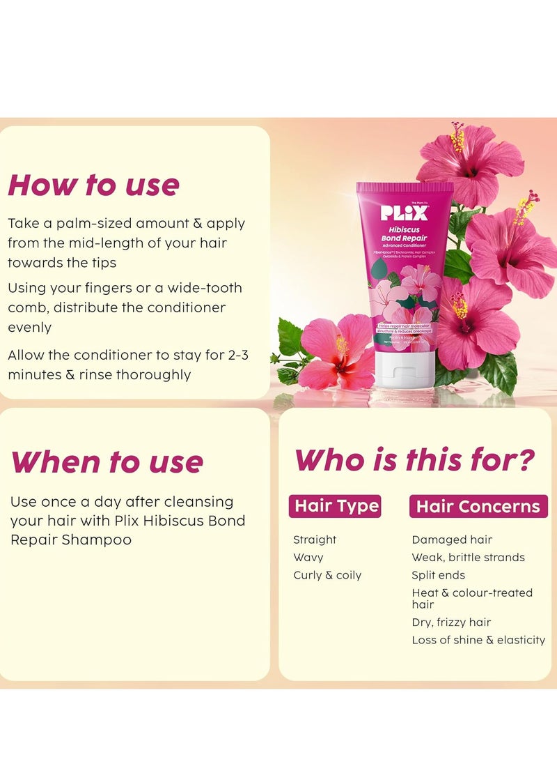 PLIX THE PLANT FIX - PLIX - THE PLANT FIX Hibiscus Bond Repair Advanced Conditioner | Repairs Hair Molecular Structure & Reduces Breakage with FiberHance™ & TechnoHYAL Hair Complex | 175ml - Image 1