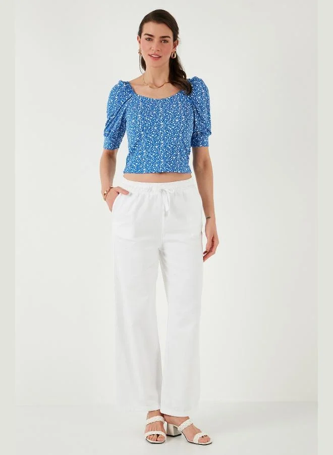 Lela Lela Cotton Relaxed Fit High Waist Wide Leg Trousers Women's Pants 668YP5118