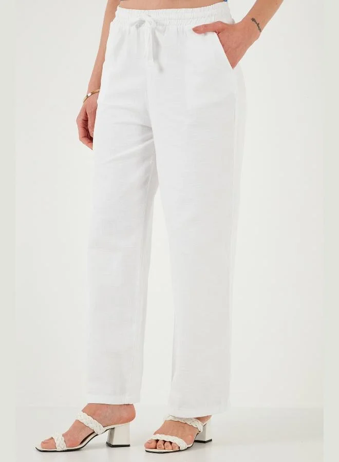 Lela  Lela Cotton Relaxed Fit High Waist Wide Leg Trousers Women's Pants 668YP5118 for Women | Best Price UAE