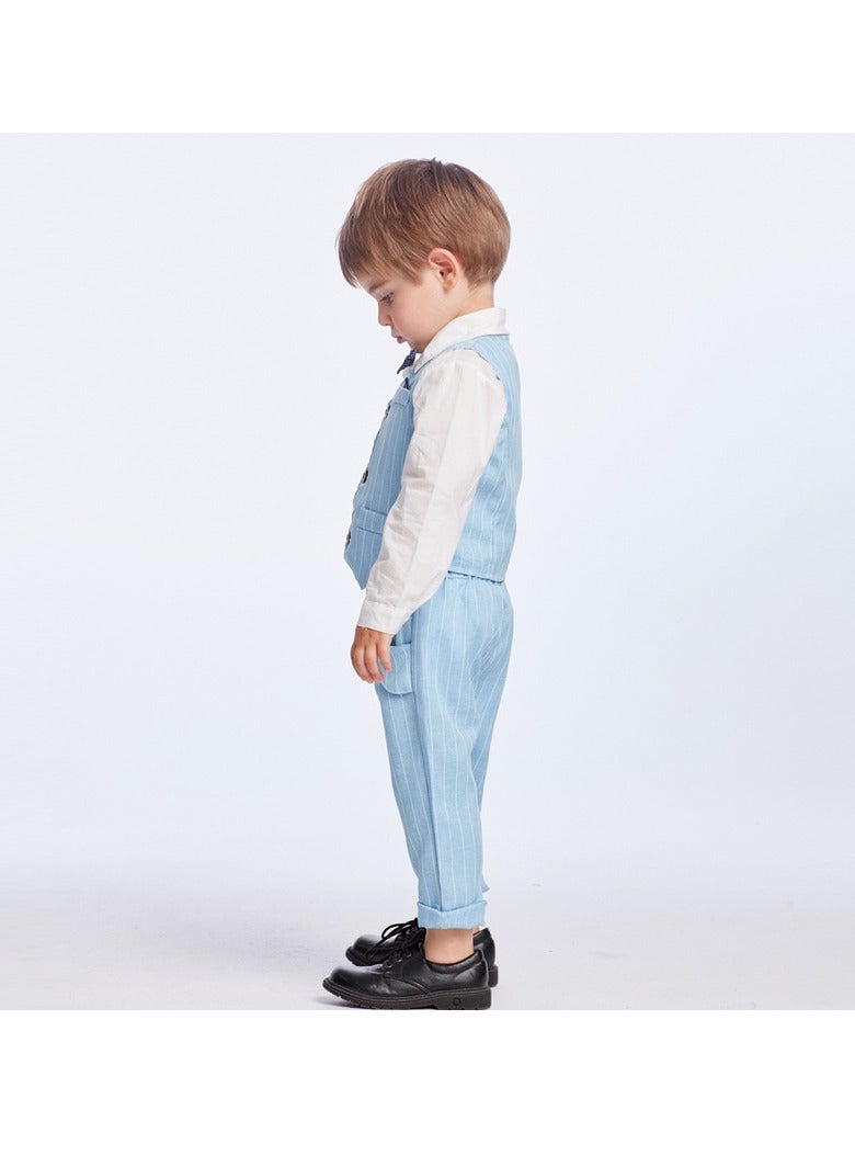 3 Pcs Light Blue Baby Boy Formal Outfit Set, Cotton Vest, Shirt and Pants with Bow Tie, for Eid, Aqiqah, Weddings, Birthdays, Infant Size 3–6M, 70cm - Image 5