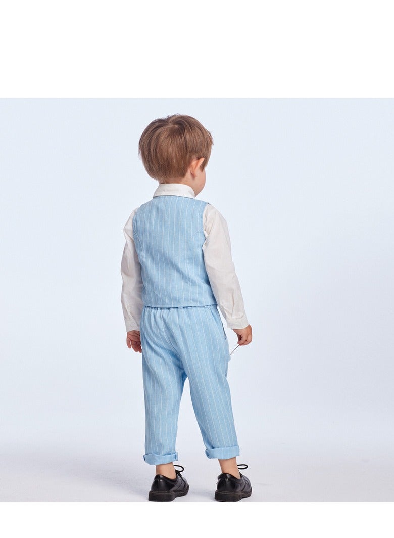 3 Pcs Light Blue Baby Boy Formal Outfit Set, Cotton Vest, Shirt and Pants with Bow Tie, for Eid, Aqiqah, Weddings, Birthdays, Infant Size 3–6M, 70cm - Image 3