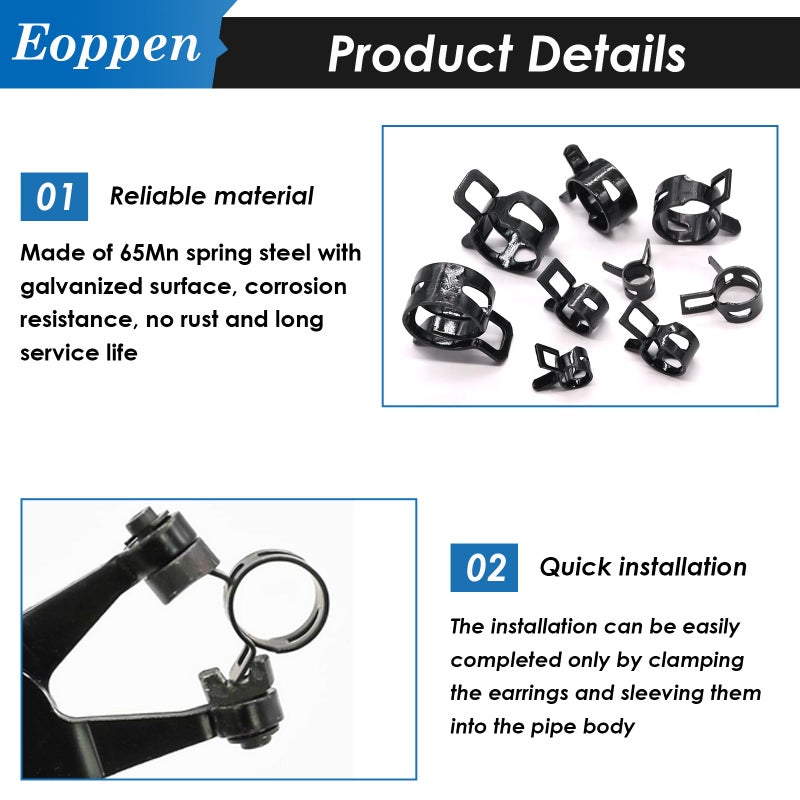 Eoppen 195Pcs 6-38mm Spring Hose Clamps Assortment Kit with Swivel Flat Band Fuel Hose Clamp Plier - 23 Sizes Fuel Line Silicone Vacuum Hose Low Pressure Air Clamps - Image 5