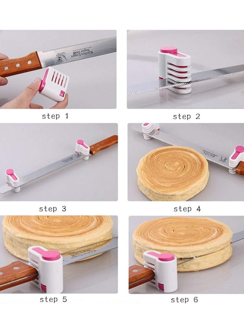 إسكدنيا 4 عبوات من أداة تقطيع الكيك القابلة للتعديل المكونة من 5 طبقات، أداة توجيه للتقطيع المتساوي، أداة تقطيع الكيك بنفس الطريقة، إكسسوار أدوات خبز المطبخ - Image 4