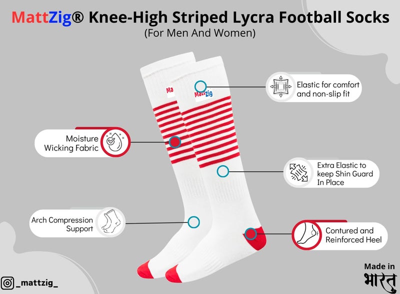 MATTZIG ® Club Football Kit (One Pair of Striped Lycra Socks + One Pair of Shin Guard + One Pair of Cotton Arm Sleeves + One Kit Bag) (White/Red, Red) - Image 2