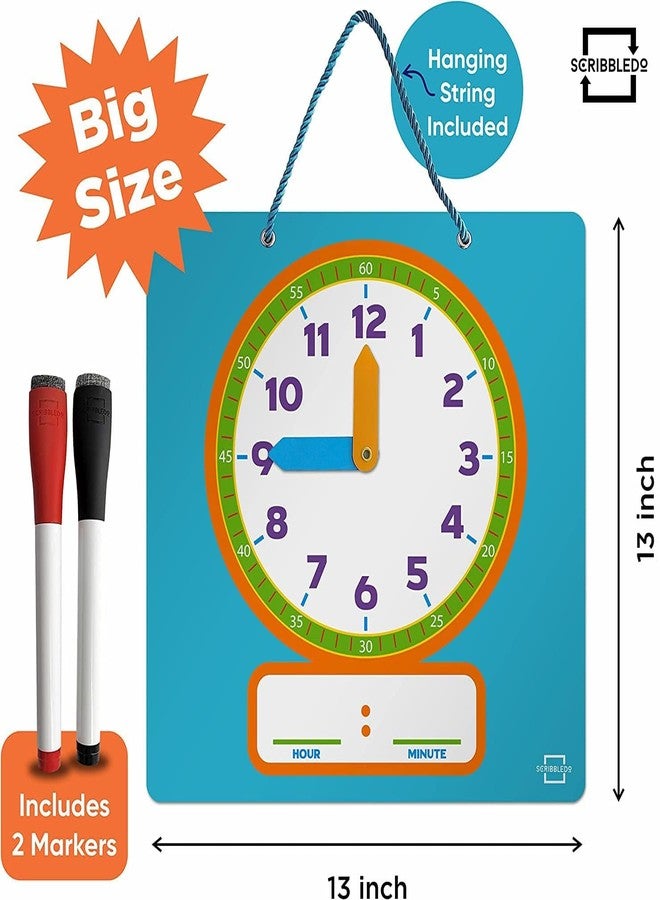 Scribbledo Writable Dry Erase Learning Clock for Kids Write & Wipe Demonstration Clock for Kids Learning to Tell Time Classrooms and Homeschool Supplies - Image 2