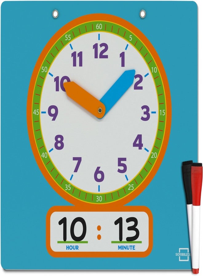 Scribbledo Writable Dry Erase Learning Clock for Kids Write & Wipe Demonstration Clock for Kids Learning to Tell Time Classrooms and Homeschool Supplies - Image 1