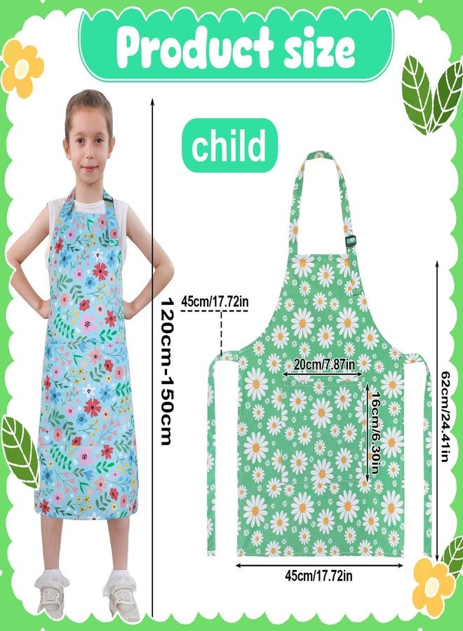 XLSXEXCL 2 Pack Kids Apron, Cute Floral Aprons, kids Aprons for Cooking Waterproof Art Apron with Pockets, Toddler Painting Artist Apron Adjustable for Boys and Girls for Painting Cooking Baking - Image 2