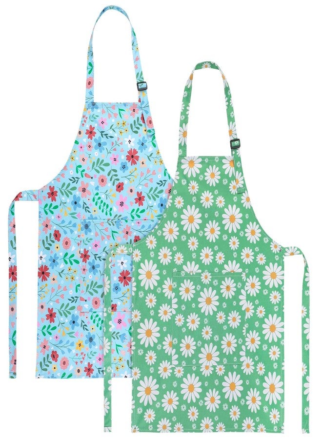 XLSXEXCL 2 Pack Kids Apron, Cute Floral Aprons, kids Aprons for Cooking Waterproof Art Apron with Pockets, Toddler Painting Artist Apron Adjustable for Boys and Girls for Painting Cooking Baking - Image 1