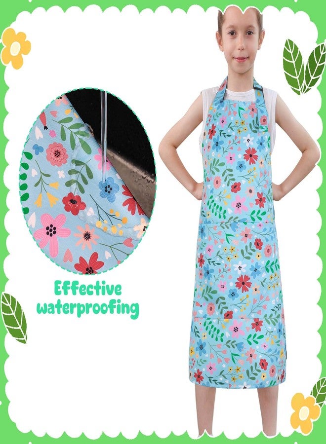 XLSXEXCL 2 Pack Kids Apron, Cute Floral Aprons, kids Aprons for Cooking Waterproof Art Apron with Pockets, Toddler Painting Artist Apron Adjustable for Boys and Girls for Painting Cooking Baking - Image 4