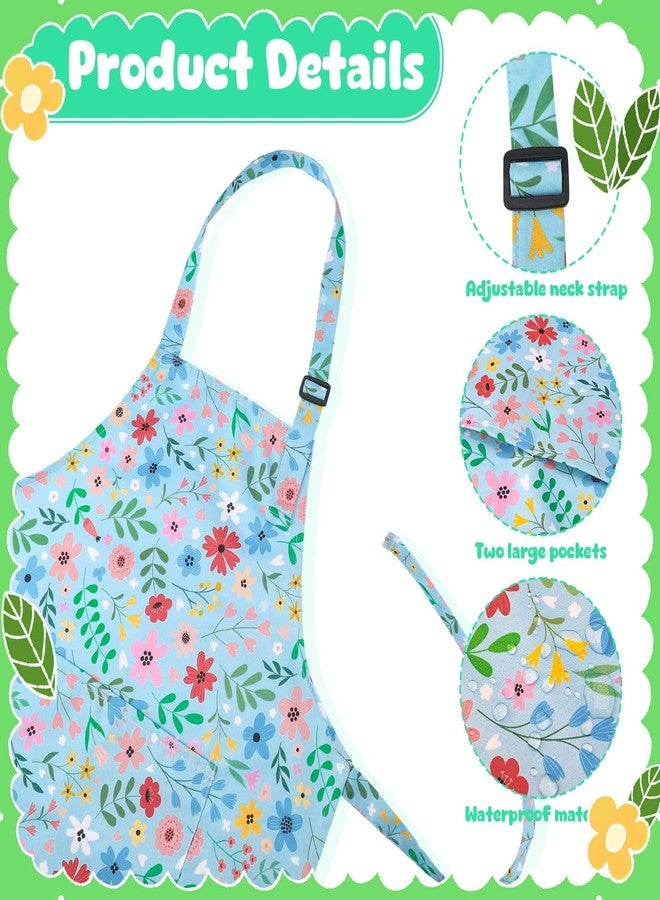 XLSXEXCL 2 Pack Kids Apron, Cute Floral Aprons, kids Aprons for Cooking Waterproof Art Apron with Pockets, Toddler Painting Artist Apron Adjustable for Boys and Girls for Painting Cooking Baking - Image 3