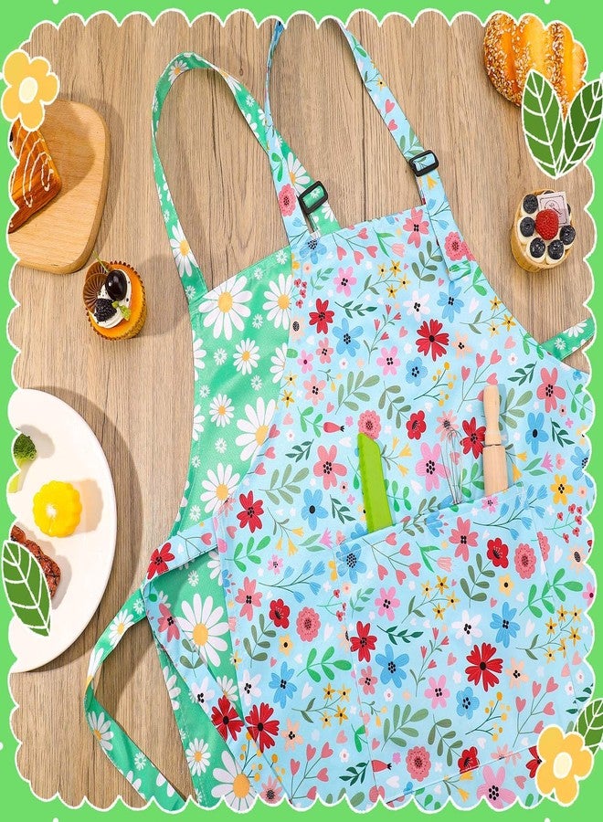 XLSXEXCL 2 Pack Kids Apron, Cute Floral Aprons, kids Aprons for Cooking Waterproof Art Apron with Pockets, Toddler Painting Artist Apron Adjustable for Boys and Girls for Painting Cooking Baking - Image 5