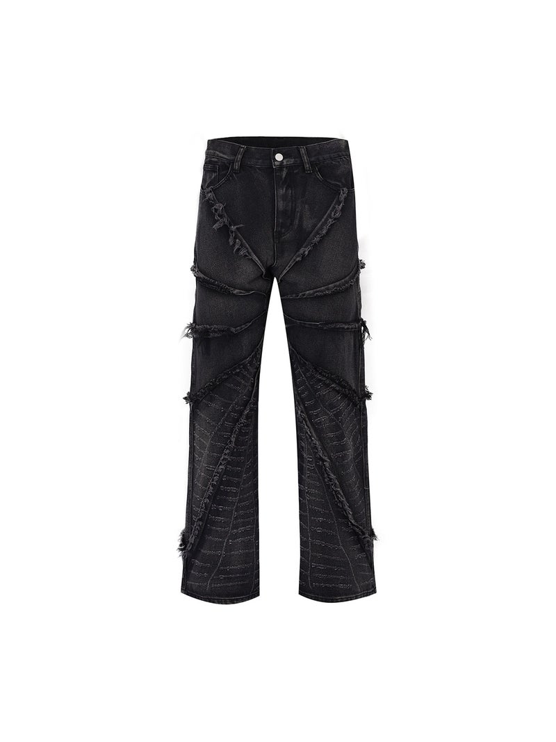 BAGGY JEANS American Style Retro Discarding Spider Web Rouge Jeans Mens European and American Style Fried Street Loose Pants Black gray (without leather label)