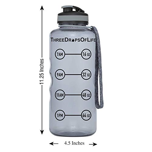 Three Drops of Life 64oz Tritan Plastic Water Bottle, Large, Smoke Gray, High Capacity Hydration Tracker, BPA Free, Reusable, Best for Indoor, Outdoor, Sports Use - Image 4