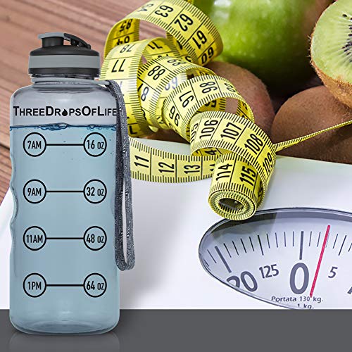 Three Drops of Life 64oz Tritan Plastic Water Bottle, Large, Smoke Gray, High Capacity Hydration Tracker, BPA Free, Reusable, Best for Indoor, Outdoor, Sports Use - Image 2
