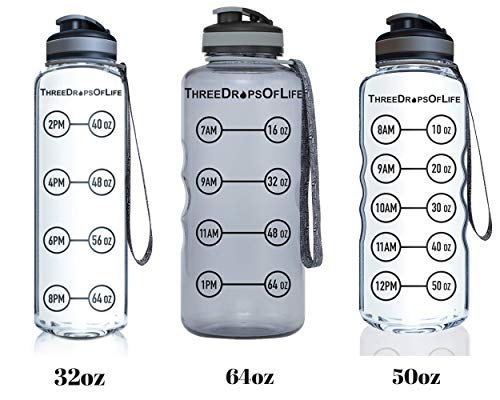 Three Drops of Life 64oz Tritan Plastic Water Bottle, Large, Smoke Gray, High Capacity Hydration Tracker, BPA Free, Reusable, Best for Indoor, Outdoor, Sports Use - Image 5