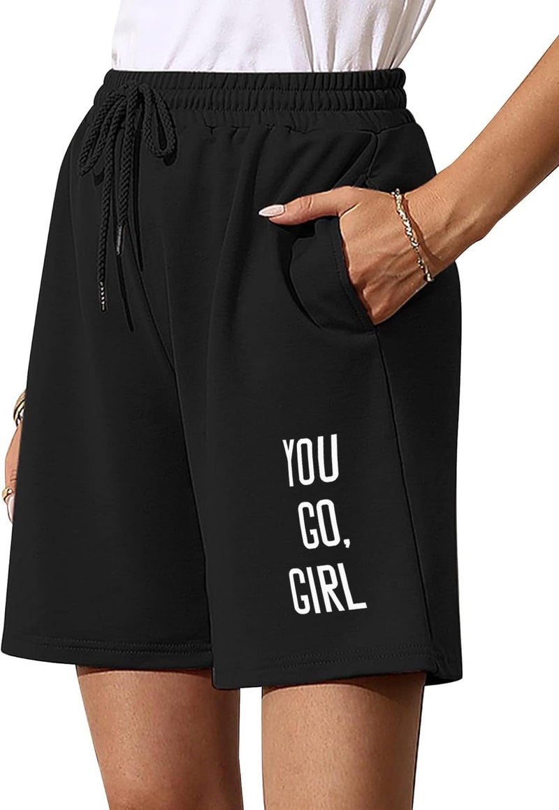 hotfits Women's Black Casual Summer Shorts Athletic Gym Shorts Relaxed Fit Running Jogger Shorts with Pockets -XL - Image 1