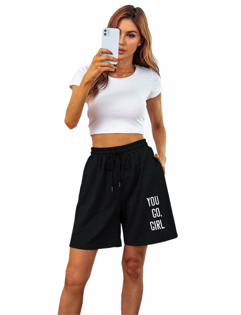 hotfits Women's Black Casual Summer Shorts Athletic Gym Shorts Relaxed Fit Running Jogger Shorts with Pockets -XL - Image 2