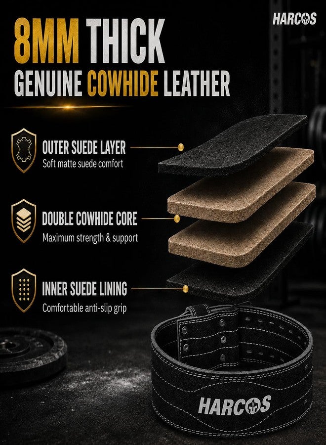 Harcos Genuine Leather Unbreakble, non tearable 8mm Heavy Gym Belt for Men & Women Workout Deadlift Belt for Gym Suede Powerlifting Weight Lifting for Heavy Workout gym belt With Carry Case (Black, Medium) - Image 5