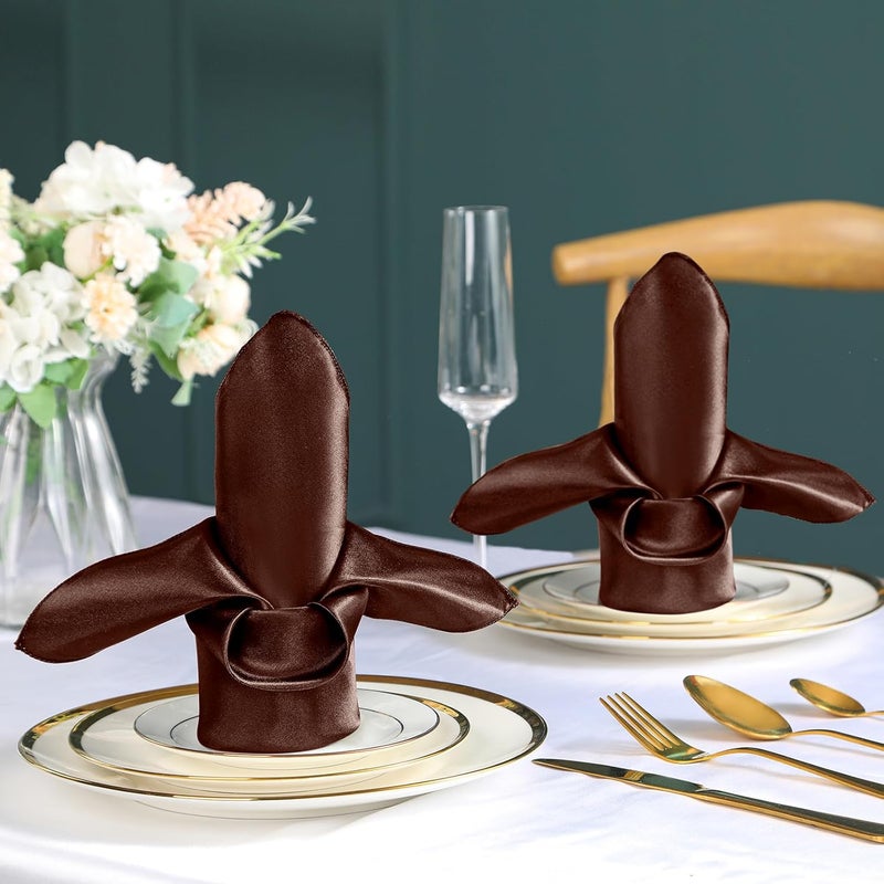 Vacvelt 50 Pack Decorative Elegant Satin Dinner Napkins 17x17 Wedding Party Napkins in Chocolate Brown - Image 2