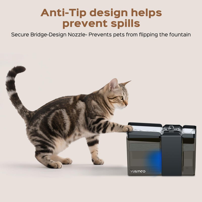 YUSMOO Automatic Cat Water Fountain, 2.2L/74oz Pet Fountain with 304 Stainless Steel Drinking Top, Ultra-Quiet Pump, Triple Filtration & LED Water Level Alert, BPA-Free Plastic for Cats and Small Dogs - Image 4