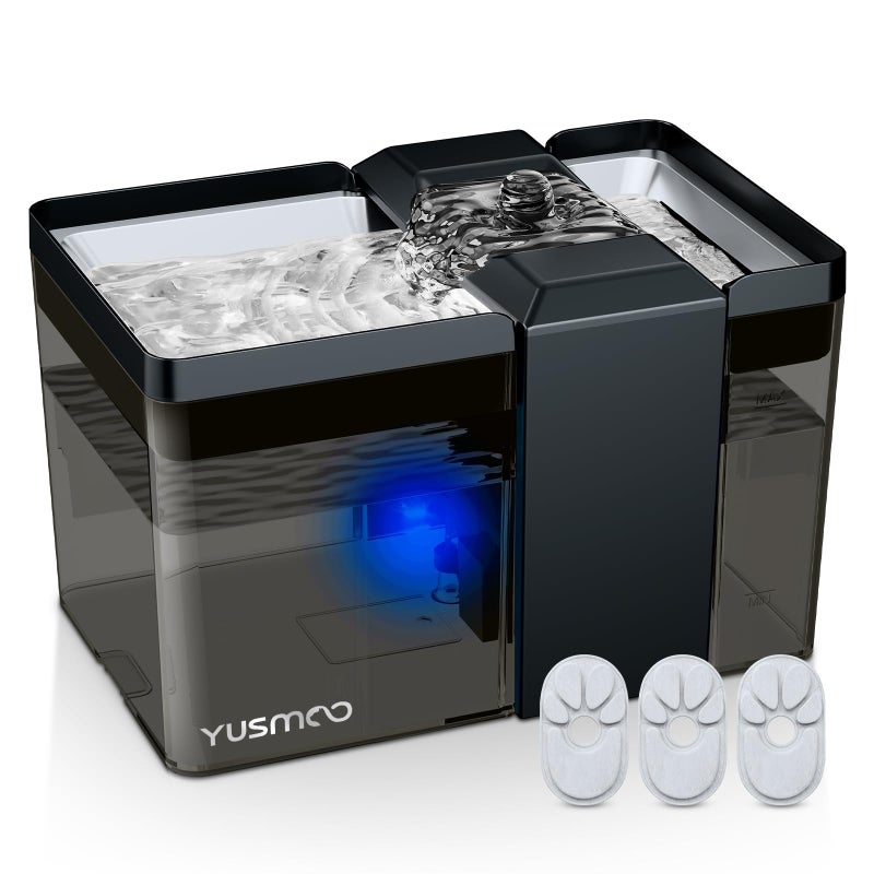 YUSMOO Automatic Cat Water Fountain, 2.2L/74oz Pet Fountain with 304 Stainless Steel Drinking Top, Ultra-Quiet Pump, Triple Filtration & LED Water Level Alert, BPA-Free Plastic for Cats and Small Dogs - Image 1