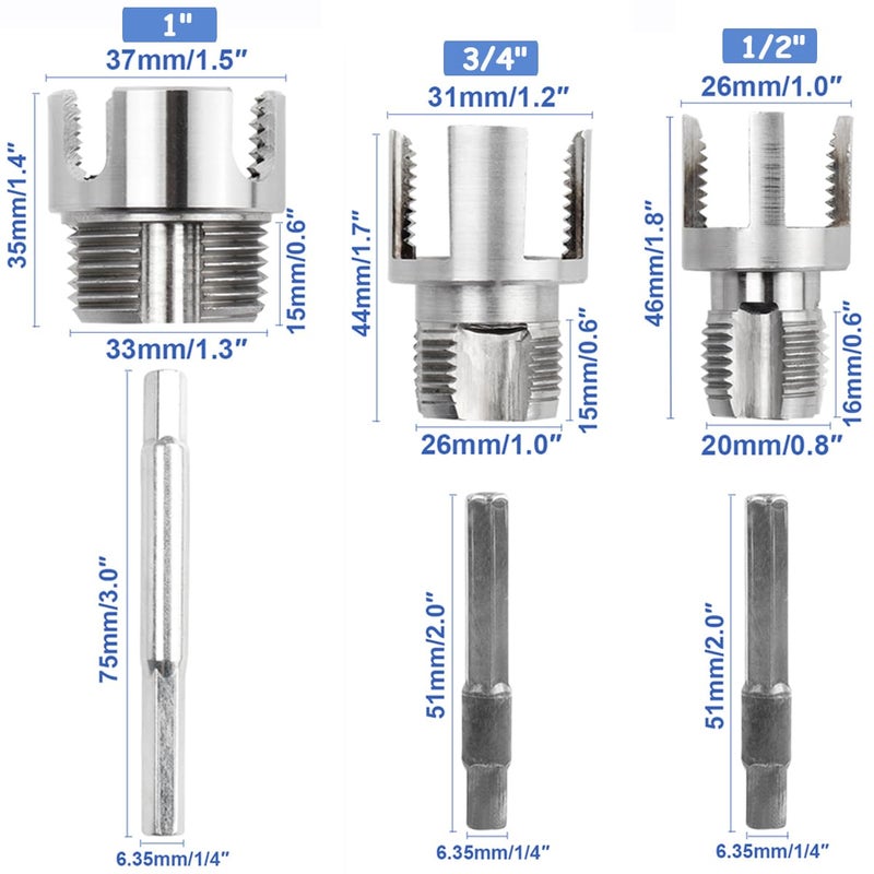 Wolfride 3Pcs Pipe Thread Cutting Tool, Integrated Internal & External Pipe Threading Tool PVC & Plastic Pipe Threader Kit 1/2" 3/4" 1" - Image 2