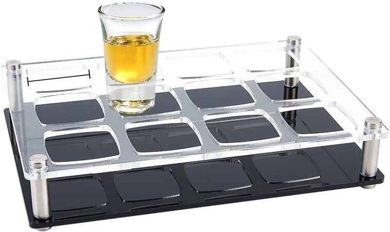 Kitwe حامل صينية كؤوس 12، حامل كؤوس شوت أكريليك شفاف، صينية تقديم كؤوس النبيذ، منظم كؤوس، عرض كؤوس الشوت للحفلات والبارات والنوادي. (الصينية فقط) - Image 1