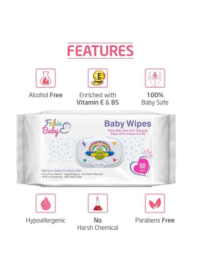 Fabie Baby Skin Soft Cleansing Wipes ;; With Vitamin E Hypoallergenic ;; Double Closure ;; Keeps Moisture ;; Intact Alcoholfree 80S (Pack Of 1) - Image 5