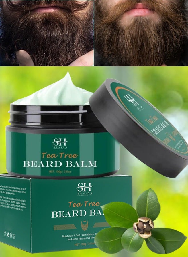 Sevich 100g Tea Tree Beard Balm Beard Balm with Tea Tree Oil and Shea Butter for Styles Moisturizes Hydrates Strengthens and Softens Beards and Moustaches Leave in Conditioner Wax for Men Beard Balm - Image 1