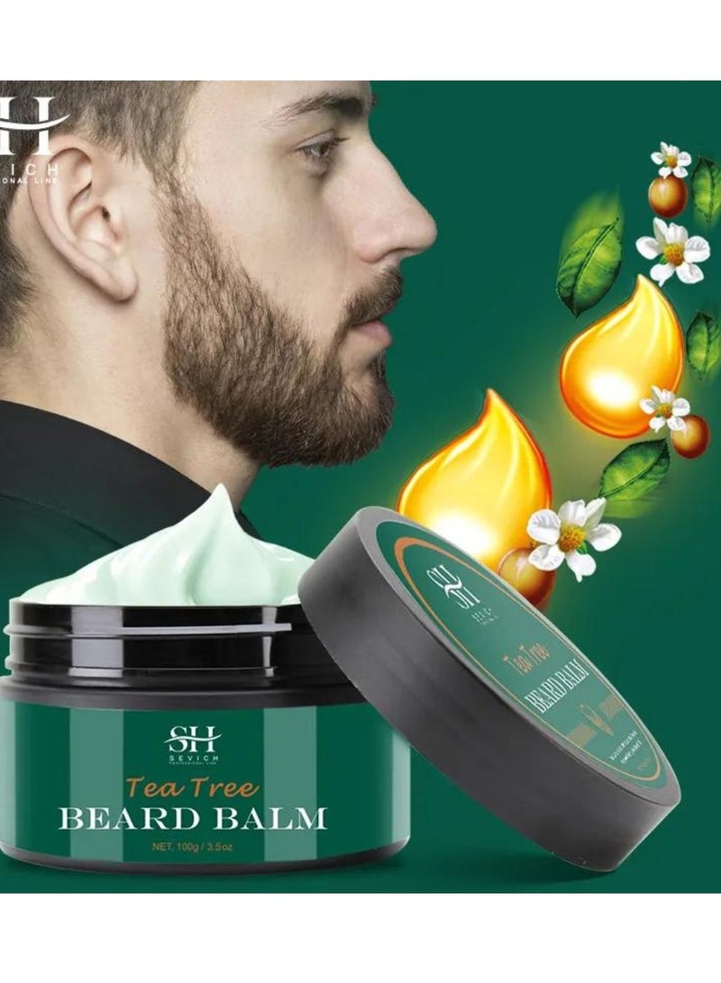Sevich 100g Tea Tree Beard Balm Beard Balm with Tea Tree Oil and Shea Butter for Styles Moisturizes Hydrates Strengthens and Softens Beards and Moustaches Leave in Conditioner Wax for Men Beard Balm - Image 2