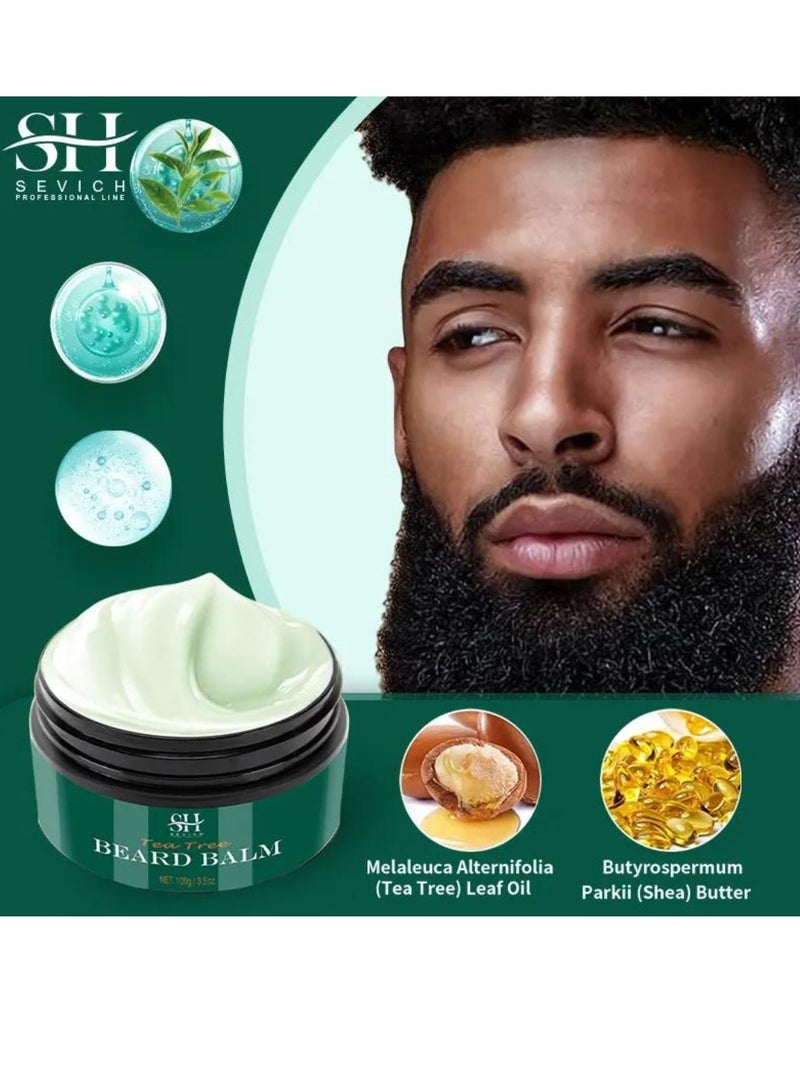 Sevich 100g Tea Tree Beard Balm Beard Balm with Tea Tree Oil and Shea Butter for Styles Moisturizes Hydrates Strengthens and Softens Beards and Moustaches Leave in Conditioner Wax for Men Beard Balm - Image 3