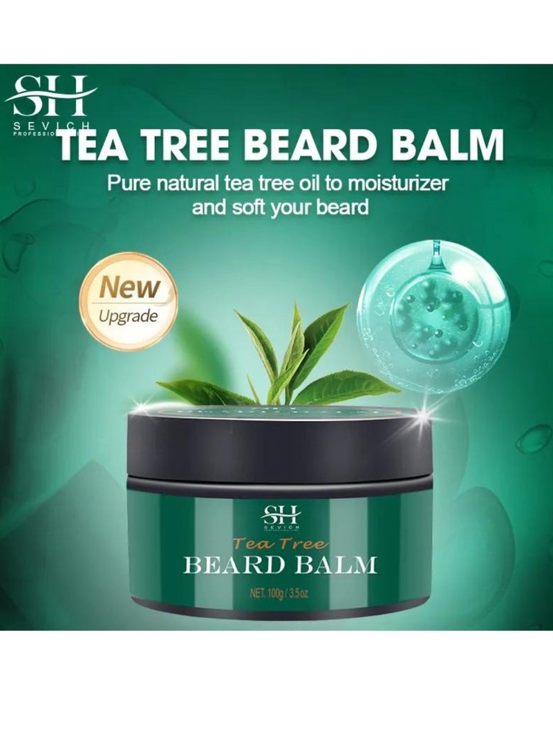 Sevich 100g Tea Tree Beard Balm Beard Balm with Tea Tree Oil and Shea Butter for Styles Moisturizes Hydrates Strengthens and Softens Beards and Moustaches Leave in Conditioner Wax for Men Beard Balm - Image 4