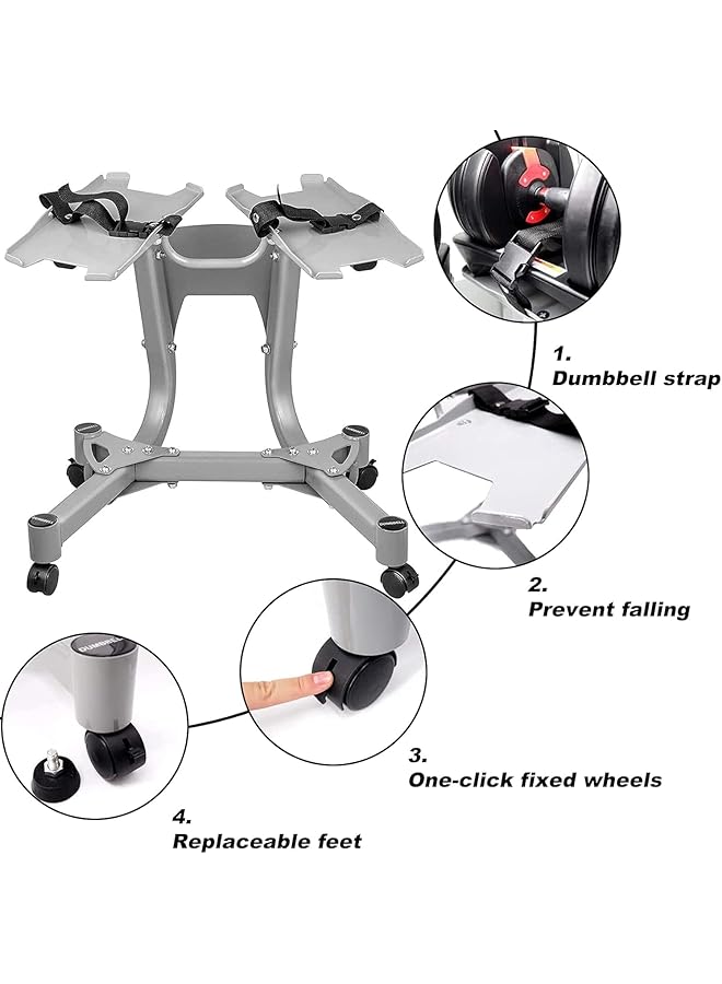 ALCOACH Adjustable Dumbbell Stand Fitness Dial Dumbbell Rack with Adjustable Belt Steel Dumbbell Holder Weight Rack Storage Stand with Wheels Suitable for 24KG/40KG (HM 19) - Image 3