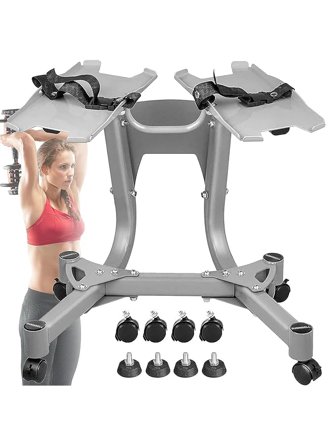 ALCOACH Adjustable Dumbbell Stand Fitness Dial Dumbbell Rack with Adjustable Belt Steel Dumbbell Holder Weight Rack Storage Stand with Wheels Suitable for 24KG/40KG (HM 19) - Image 1