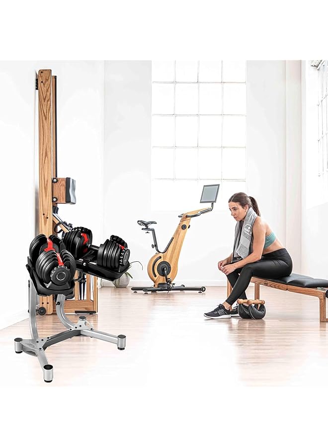 ALCOACH Adjustable Dumbbell Stand Fitness Dial Dumbbell Rack with Adjustable Belt Steel Dumbbell Holder Weight Rack Storage Stand with Wheels Suitable for 24KG/40KG (HM 19) - Image 4