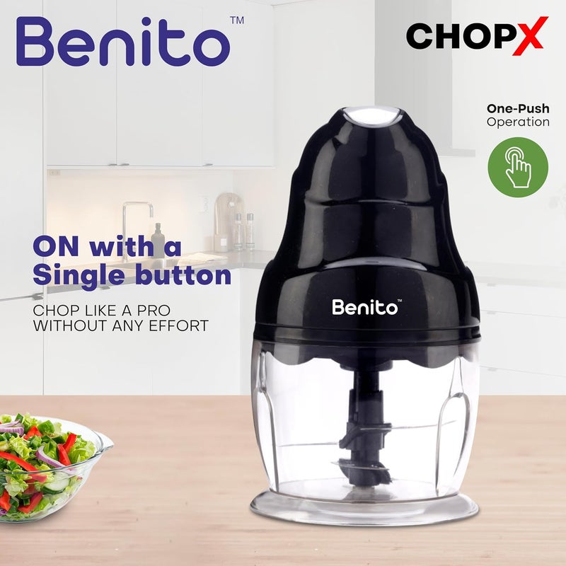 Benito ChopX 250W Electric Chopper Powerful Motor Dual Stainless Steel Blades OneTouch Operation Sleek Black Design with 500ml Transparent Bowl 1Year Warranty - Image 3