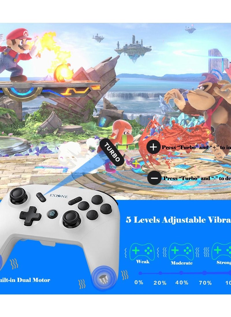 Exlene Wireless Switch Pro Controller for Nintendo Switch/Switch Lite/PC/IOS/Android/Steam, Wake Up, Adjustable Vibration & Turbo, Motion Control