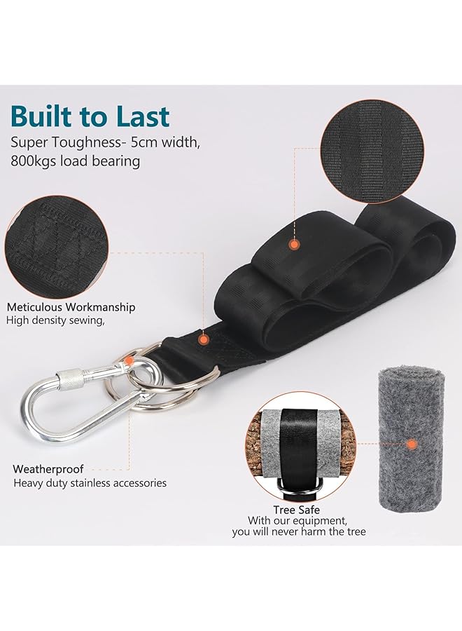 Excefore Tree Swing Hanging Straps Kit 5Ft Extra Long Ultra Strong Hammock Strap Holds 1000 Lbs With Two Heavy Safer Lock Snap Duty Carabiners For Tree Swing & Hammocks Carry Pouch Easy Fast Installation - Image 3