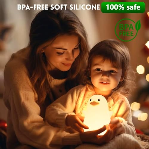 HUMAIZAR Silicone LED Night Light for Kids, Soft Touch Animal Bedside Lamp for Bedroom & Nursery, Rechargeable Cute Night Lamp (Sitting Duck) - Image 5