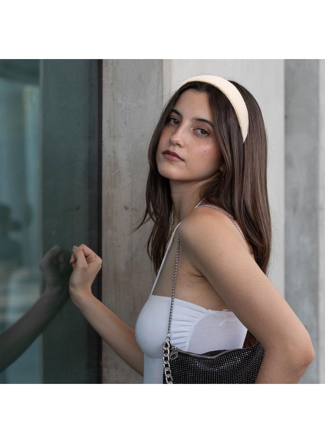 White Velvet Headbands For Women Sparkle Rhinestone Headband Padded Head Bands Fashion Crystal Hairband Soft Headband Stylish Hair Accessories For Women Girls