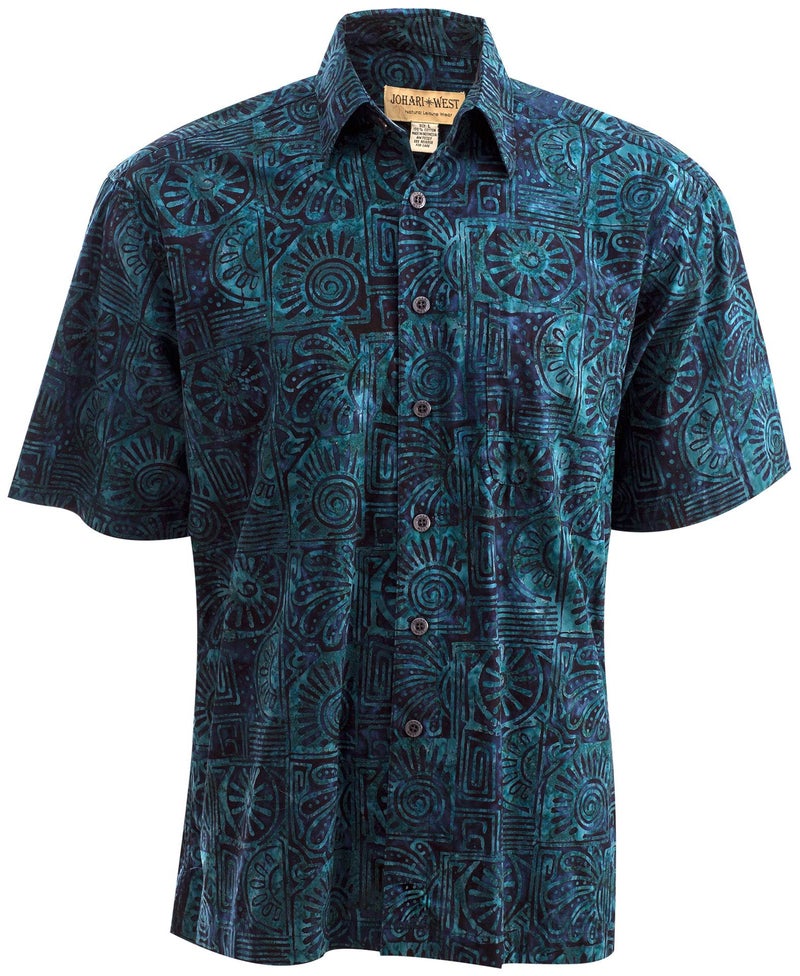 Johari West Indo Bay (M, Sapphire) Hawaiian Shirt for Men Short Sleeve Cotton Button Down Aloha Tropical Shirt - Image 1